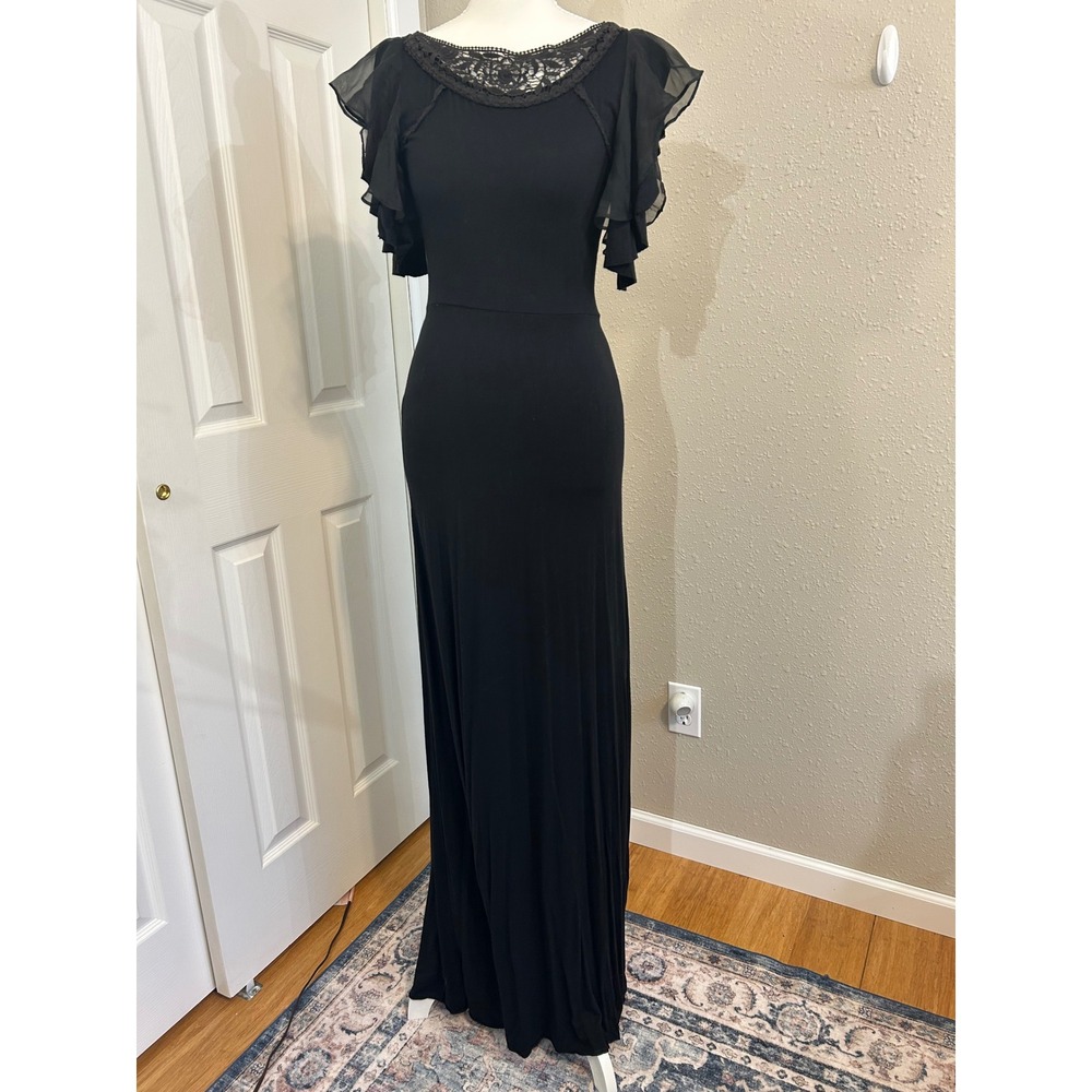 Prom Whimsigoth Black Wedding Vampire FP Lace V-Back Maxi Dress XS Romantic